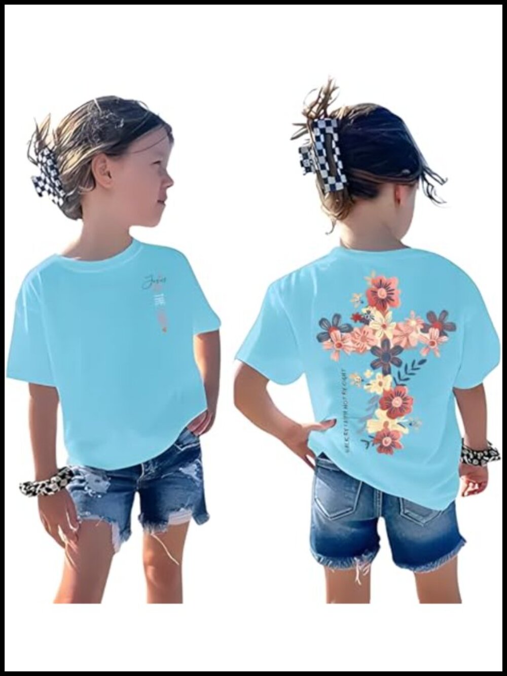 Girls Christian Jesus Graphic Tee Bible Verse Short Sleeve Crew Neck T-Shirt